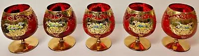 (5 Lot) *WINE GOBLETS* Handmade 1951 Italy  MURANO GILDED RUBY GLASSES  • $194