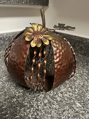 Metal Pumpkin Tea Light Holder Copper Tone 8” Tall Fall Halloween • $12