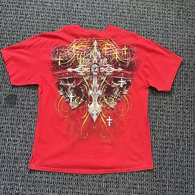 MMA Elite Shirt Men's 2XL Red Grunge Double Sided Crazy Cross Y2k Punk Skulls • $31.49