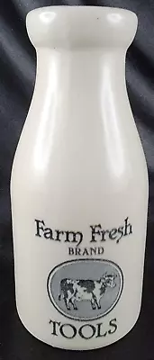 Vintage Farm Fresh Brand Tools Ceramic Milk Bottle W/ Cow Heifer Logo 6 3/4  • $10.95