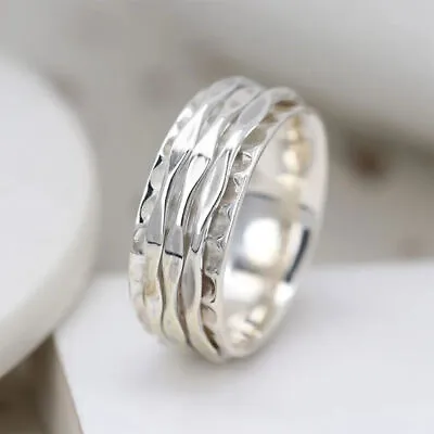 925 Sterling Silver Band& Meditation Spinner Ring Handmade Ring All Size -U-02 • $9.97