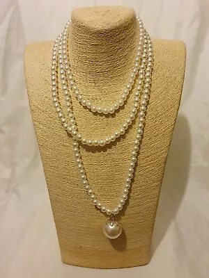 Layered Multi Strand Faux Pearl Beaded Chain Long Big Large Statement Necklace • £16.14