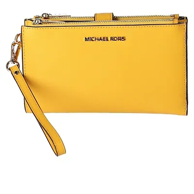 Michael Kors Double Zip Wristlet Jasmine Yellow Leather 35F8GTVW0L NWT $258 FS • $74.99