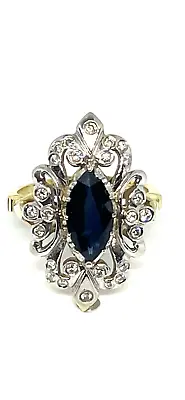 $4900  1.82 Ct Marque Sapphire & Diamond Russian Style Vintage Ladies Ring 14 Kt • $1600