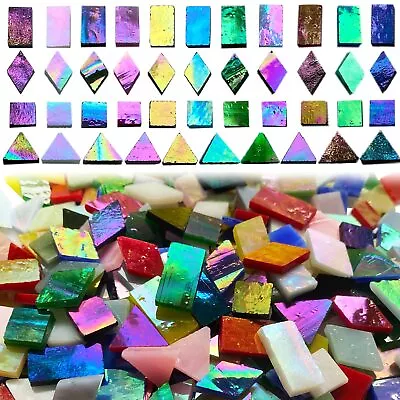 510 Pieces Iridescent Glass Mosaic Tiles For Crafts Mixed 4 Shapes Colorful Sta • $27.99
