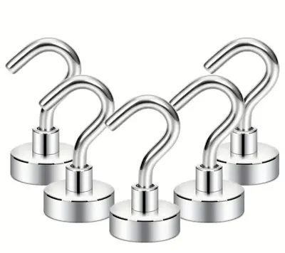 5 X Strong Silver Plated & Polished Magnetic HooksMultiple Uses - FREE POSTAGE • £4.69