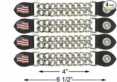 4 Pc 6 1/2 Inch Motorcycle Vest Extenders Biker USA Flag 4 Inch Chain Chrome • $13.99