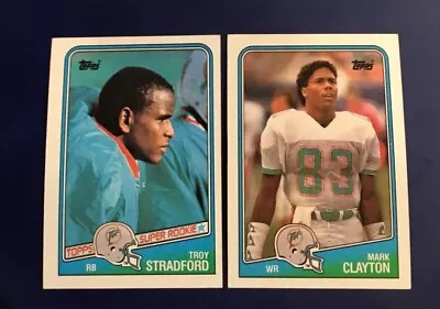 1988 Topps #191 #194 TROY STRADFORD SUPER ROOKIE & MARK CLAYTON Lot 2 Dolphins • $1.85