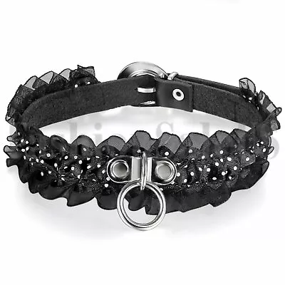 Women Punk Goth Emo Leather Lace Wave Point O-Ring Collar Choker Funky Necklace • $9.99