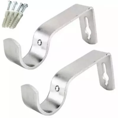 Metal Curtain Rod Rail Brackets Hooks Strong Pole Support Holder 2pcs - 19mm UK • £2.99