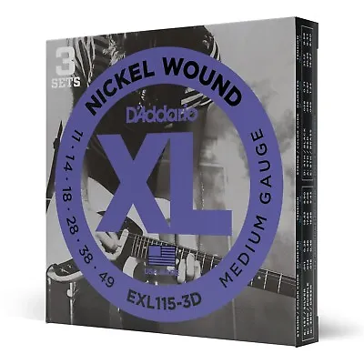 3 Sets EXL115  D'Addario XL Electric Guitar Strings 11-49 Medium EXL115-3D • $17.99