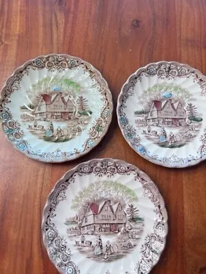 Johnson Brothers Heritage Hall Colonial Overhang Set Of 3 Saucers Brown Vintage • $16.95