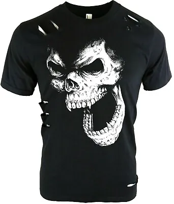 £10.95 • Buy Skull | Men's Distressed T-Shirt | S To Plus Size | Goth Punk Biker Rock Ripped