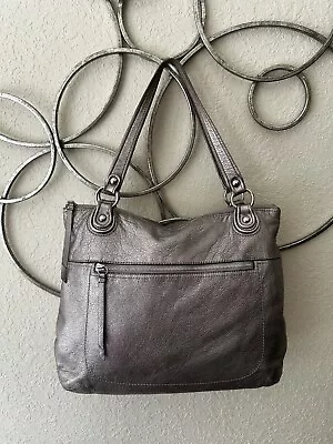 Coach Poppy 19002 Glam Glazed Leather Tote Shoulder Handbag Purse Silver • $95