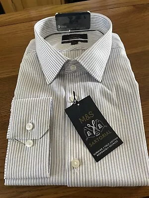 M&S Sartorial Superior Cotton Shirt Size 18.5  Tailored Fit Blue • £29.95