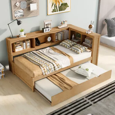 Solid Wood Daybed With Trundle Storage Bookcases Twin Size Sofa Bed Platform Bed • $479.99