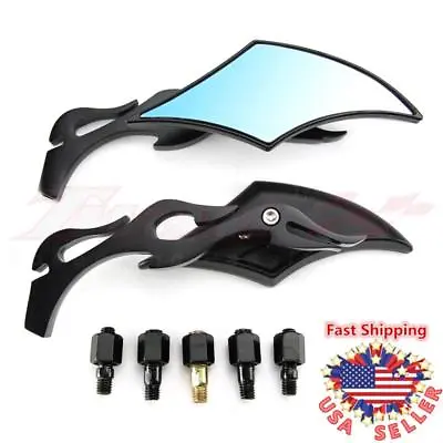 Motorcycle Universal Metal Black Side Rearview Mirrors M8 M10 Blade Bobber Honda • $22.39