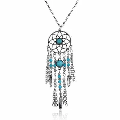 925 Sterling Silver Turquoise 4  Dream Catcher Vintage Style Women Necklace • $15.74