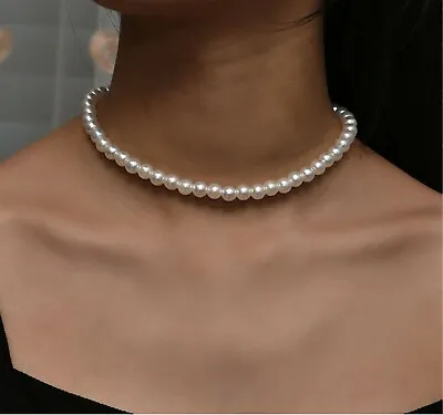 Cream Faux Pearl Luxury Choker Necklace - Pearl Size 8mm (0.8cm)  • £3.75