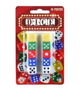 Six Sided Dice Set - Pack Of 10 - Coloured Dice Game - 5 Colours - D6 • £3.25