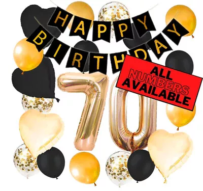 70th Birthday Decorations - Gold And Black Theme - Balloons Banner - Him Or Her • $19.99