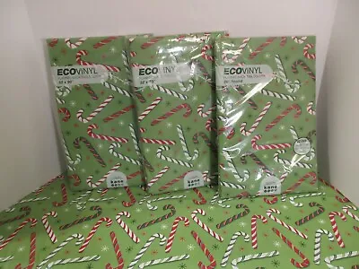 NIP Christmas Holiday Candy Cane Red Green Vinyl Easy Wipe Reusable Tablecloth • $8.99