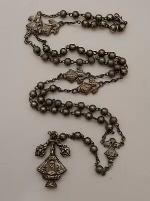 Vintage Silver Toned Rosary Metal Beads With Cloth Pouch • $29.99