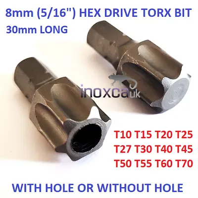 TORX BIT 8mm HEX 30mm T10 T15 T20 T25 T27 T30 T40 T45 T50 T55 T60 T70 PIN S2 • £4.99