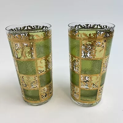 2 MID CENTURY MODERN Barware CULVER PRADO Green Gold Highball Glasses • $29.74