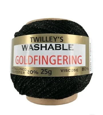 £3.25 • Buy Twilleys Washable Goldfingering 25g Black Metallic Crochet Yarn Shade 31