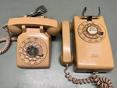 2 Vintage Bell System Western Electric ITT Beige Rotary Dial Telephones Wall Lot • $54.95