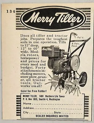 1958 Print Ad Merry Tiller Garden Tractor & Tilling SeattleWashington • $8.98