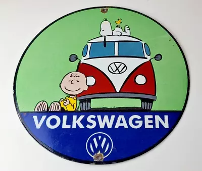 Vintage Volkswagen Sign - Snoopy VW Sales Automobile Gas Pump Porcelain Sign • $149.47