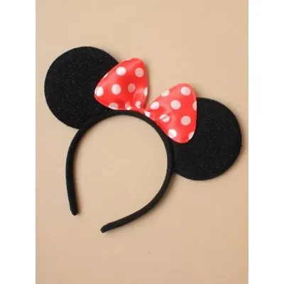 Black Mini Mouse Ears With Red Spotted Bow Fancy Dress Costume Accessory • $9.46
