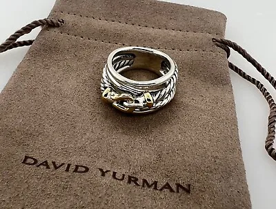 David Yurman .925 Sterling Silver & 18K/750 Yellow Gold Buckle Crossover Ring • $399.99