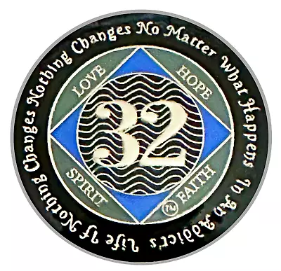 NA 32 Year Medallion Silver Blue Color Epoxy Plated Narcotics Anonymous Coin • $25.99