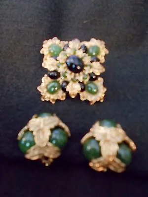 Gorgeous St; John Jade Brooch And Earrings Suite • $149