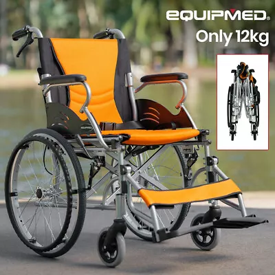 EQUIPMED Wheelchair Aluminium Lightweight Wheel Chair Folding Portable Orange • $295