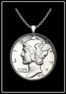 SILVER MERCURY DIME Necklace - Authentic Vintage Us Coin Pendant Jewelry 24  • $12.95