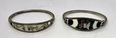 2 Vintage 90s Alpaca Mexico Mother Of Pearl/ Abalone Hinged Bracelets Ships Fast • $16