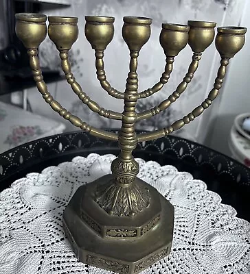 Antique Brass Jewish Menorah Candle Holder 7 Branch • £50