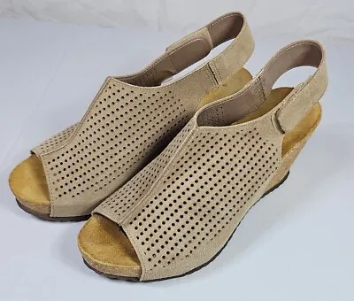 A. Giannetti  Women's Italian Sandal Suede Leather Slip-on Wedge Tan Beige 8.5 • $24