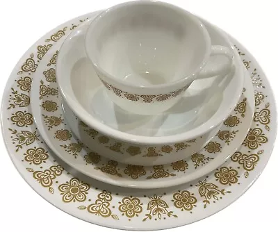 Vintage Corelle Corning Pyrex Butterfly Gold 20 Piece Dinnerware Place Setting • $80