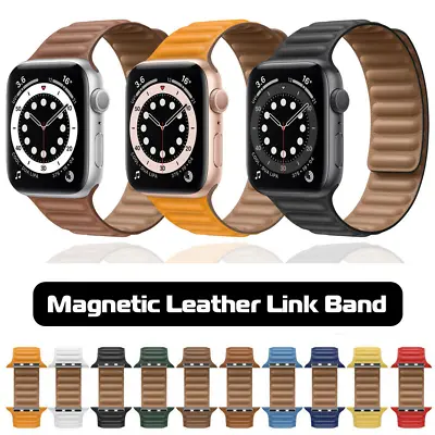 $8.99 • Buy Leather Band Magnetic Link Strap For Apple Watch 8 7 6543 SE 38/42/40/44/41/45mm