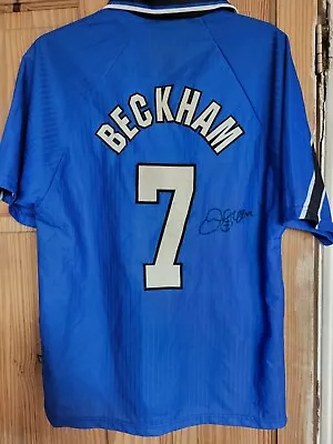 Beckham Signed Shirt. Man Utd 1997 3rd Shirt. Blue. Medium. Beckham 7. Sharp. • £55