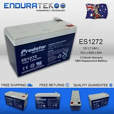 Predator ES1272 AGM Battery - NBN Battery 12v 7.2Ah (UPS NBN ALARM TOY CAR GATE) • $39.95