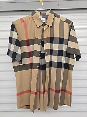 Short Sleeve Men's XXL Plaid Burberry Shirt W/Small Stain • $29.95