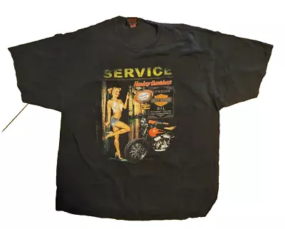 VTG 2 XL Harley Davidson Black T-shirt Pittsburgh Pa Pinup Girl Picture Garage • $29.99