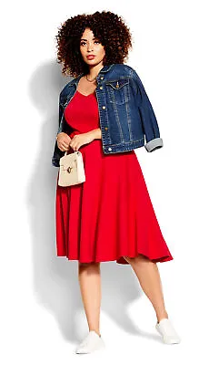 $40 • Buy City Chic Womens Plus Size Retro Vibe Midi Dress Short Sleeve V-Neck - Cherry