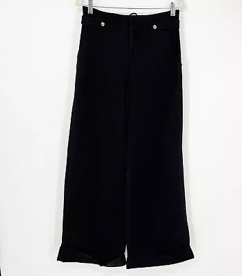 Anthropologie Cartonnier Continuum Black Wide Leg Corset Lace Up Back Pants Sz 4 • $33.92